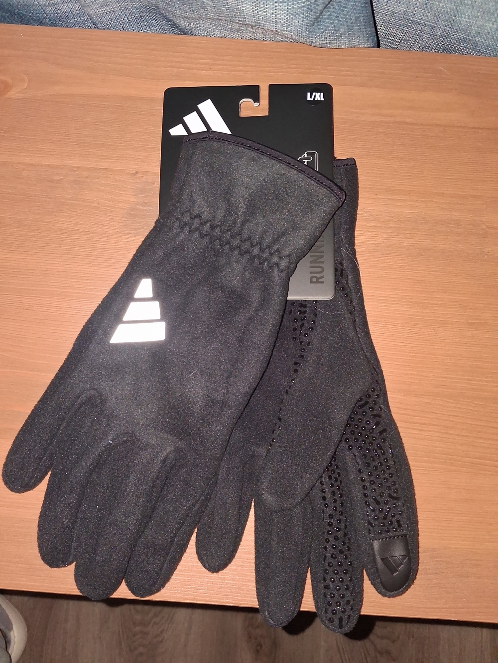 adidas Black Running Gloves with Reflective Logo - L/XL